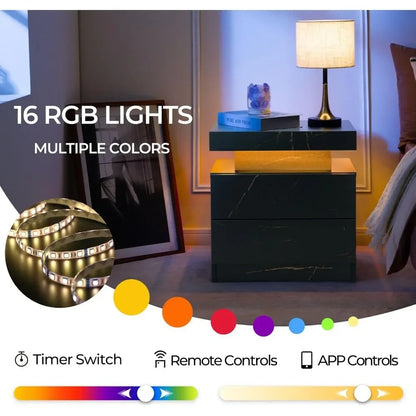 LED Night Stand  Nightstands with 2 Drawers