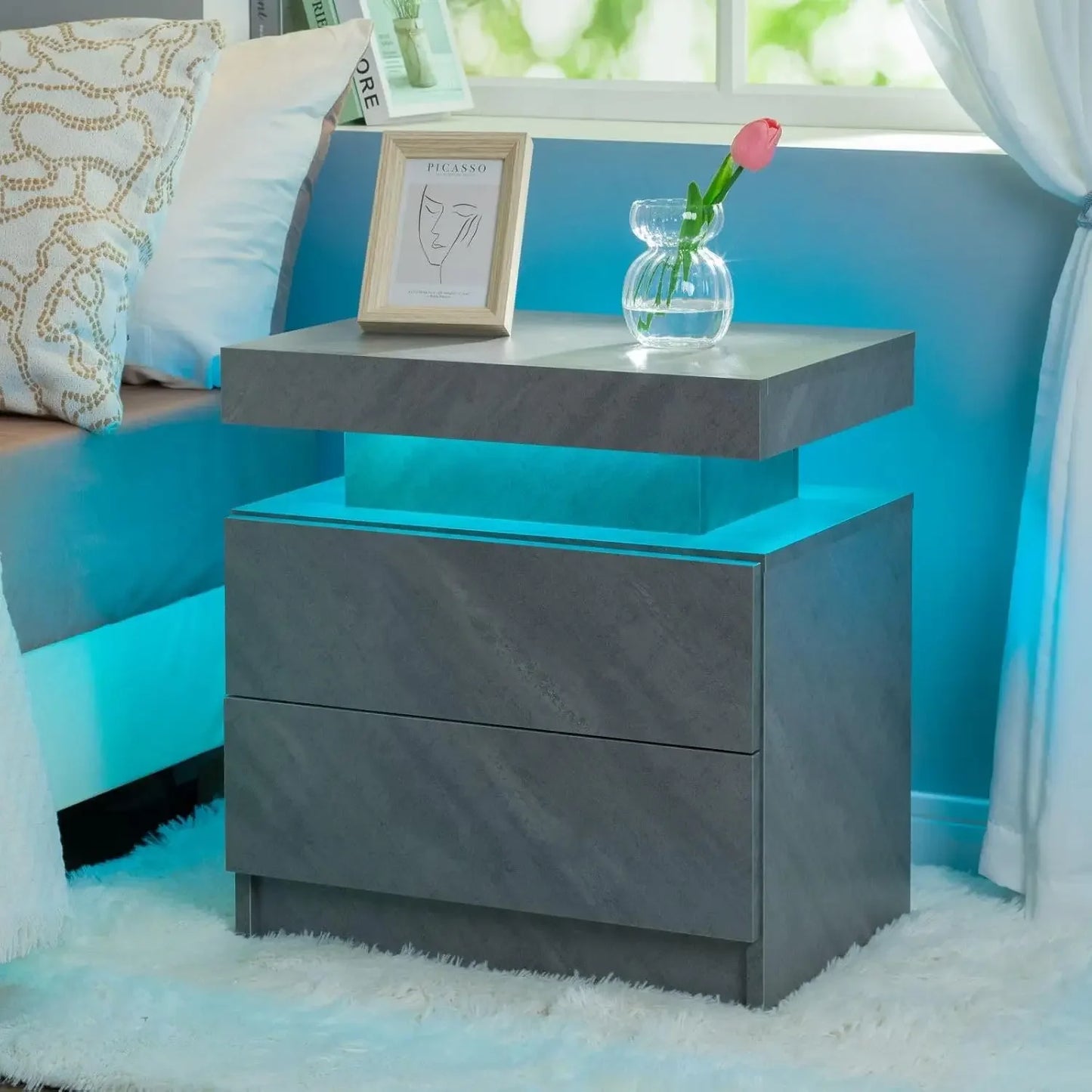 LED Night Stand  Nightstands with 2 Drawers