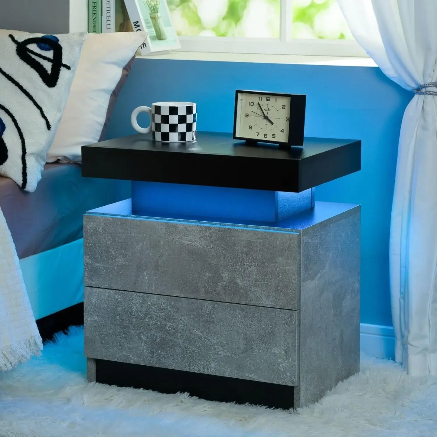 LED Night Stand  Nightstands with 2 Drawers